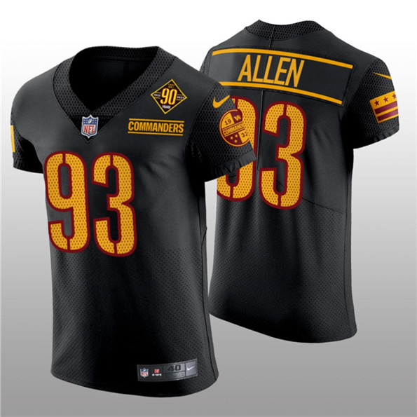 Men's Washington Commanders #93 Jonathan Allen Black 90th Anniversary Elite Stitched Jersey